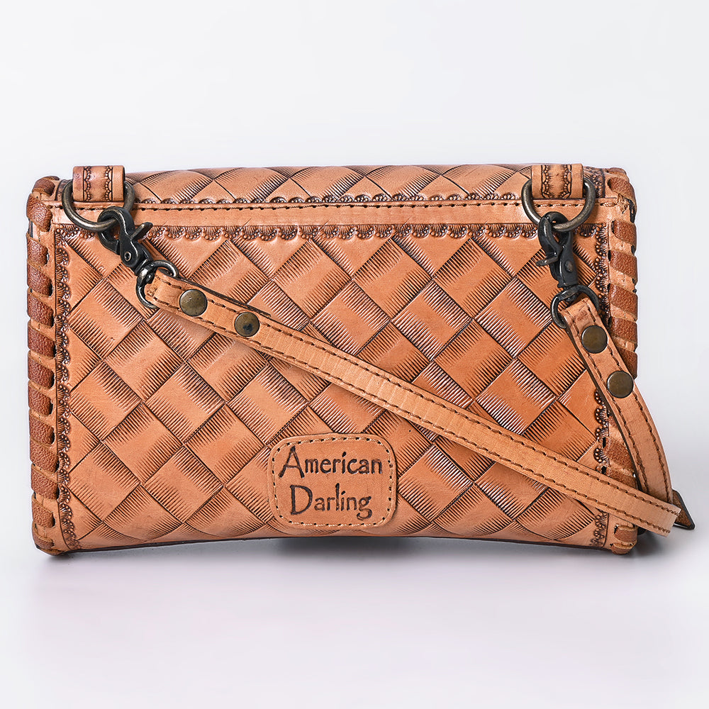 ADBG1133 Hand-Tooled Western Leather Crossbody Wallet-Genuine Cowhide Bag by American Darling