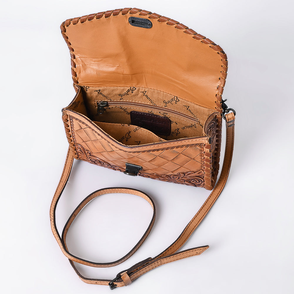 ADBG1133 Hand-Tooled Western Leather Crossbody Wallet-Genuine Cowhide Bag by American Darling