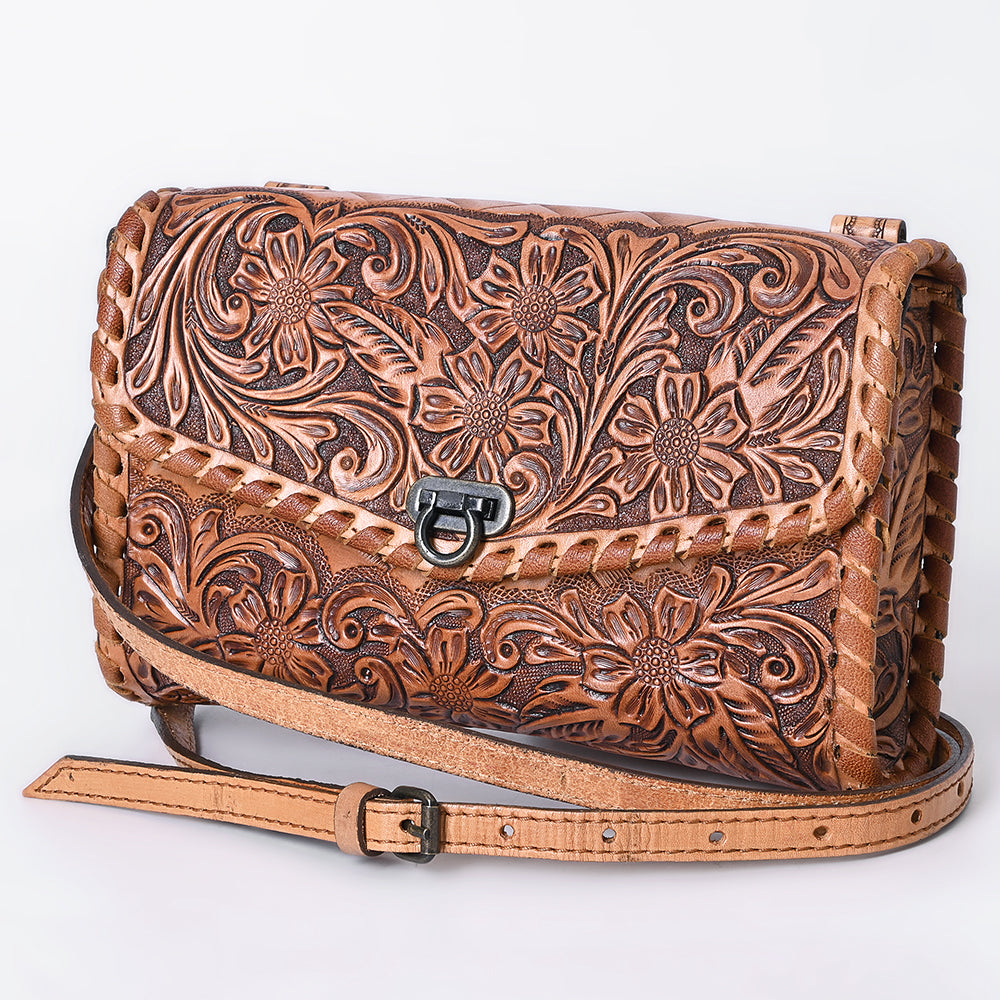 ADBG1133 Hand-Tooled Western Leather Crossbody Wallet-Genuine Cowhide Bag by American Darling