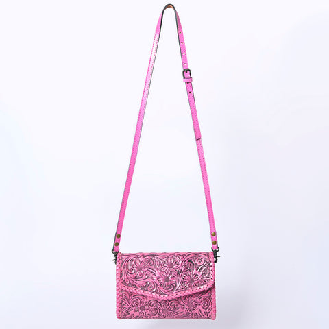 ADBG1133 American Darling Pink Hand Tooled Floral Leather Crossbody Wallet Bag