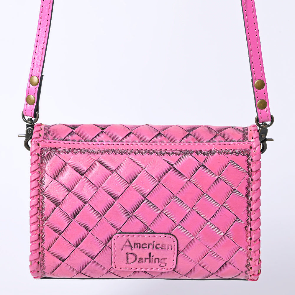 American Darling Pink Hand Tooled Floral Leather Crossbody Wallet Bag