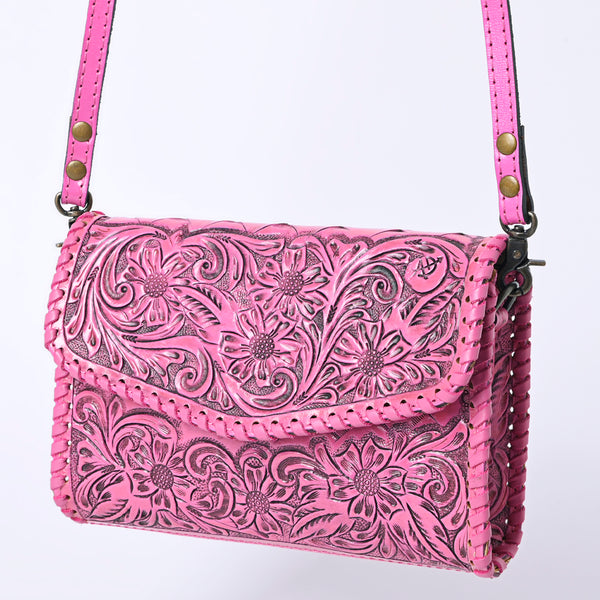 American Darling Pink Hand Tooled Floral Leather Crossbody Wallet Bag