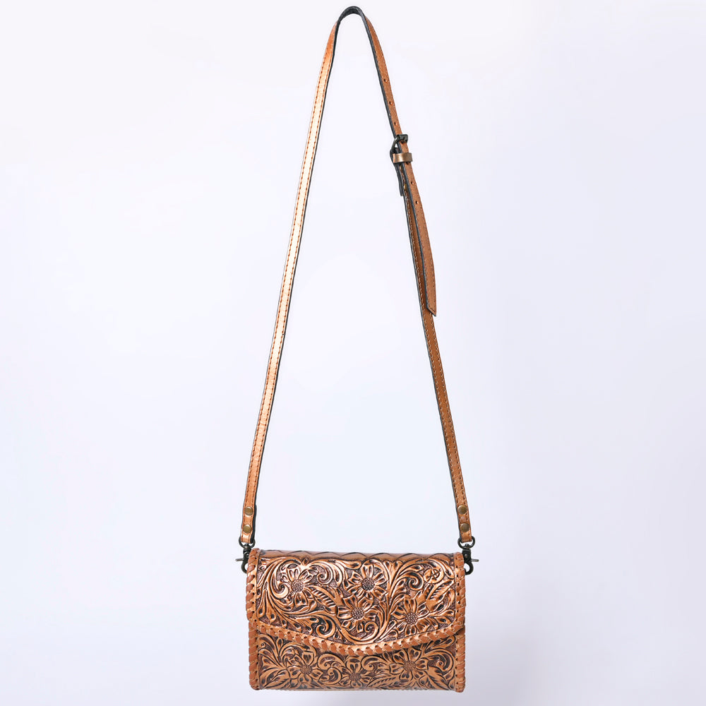 ADBG1133 Hand-Tooled Western Leather Crossbody Wallet-Genuine Cowhide Bag by American Darling