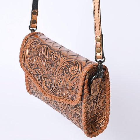 American Darling Hand Tooled Floral Leather Crossbody Bag Western Purse