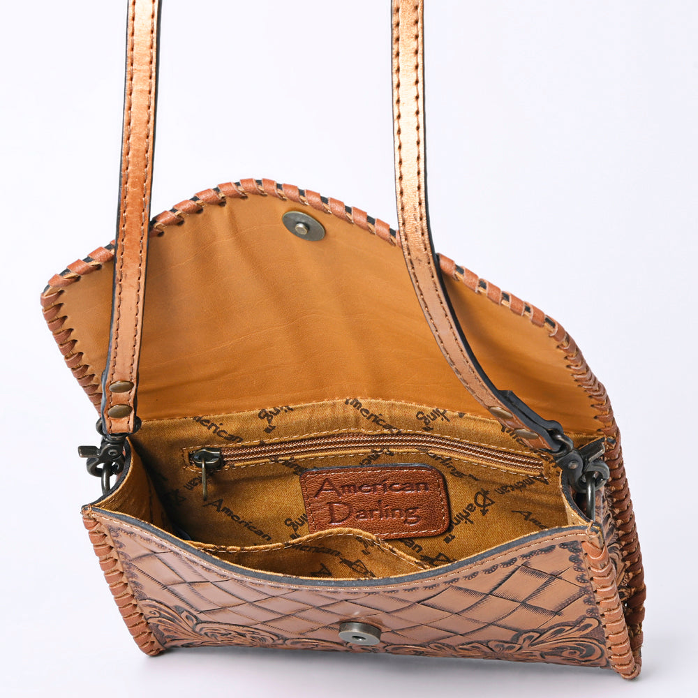 ADBG1133 Hand-Tooled Western Leather Crossbody Wallet-Genuine Cowhide Bag by American Darling