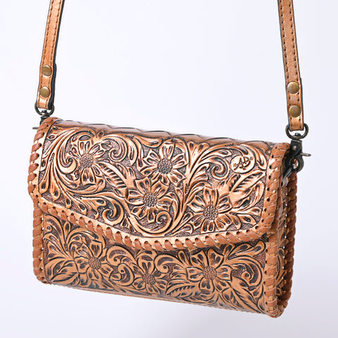 American Darling Hand Tooled Floral Leather Crossbody Bag Western Purse
