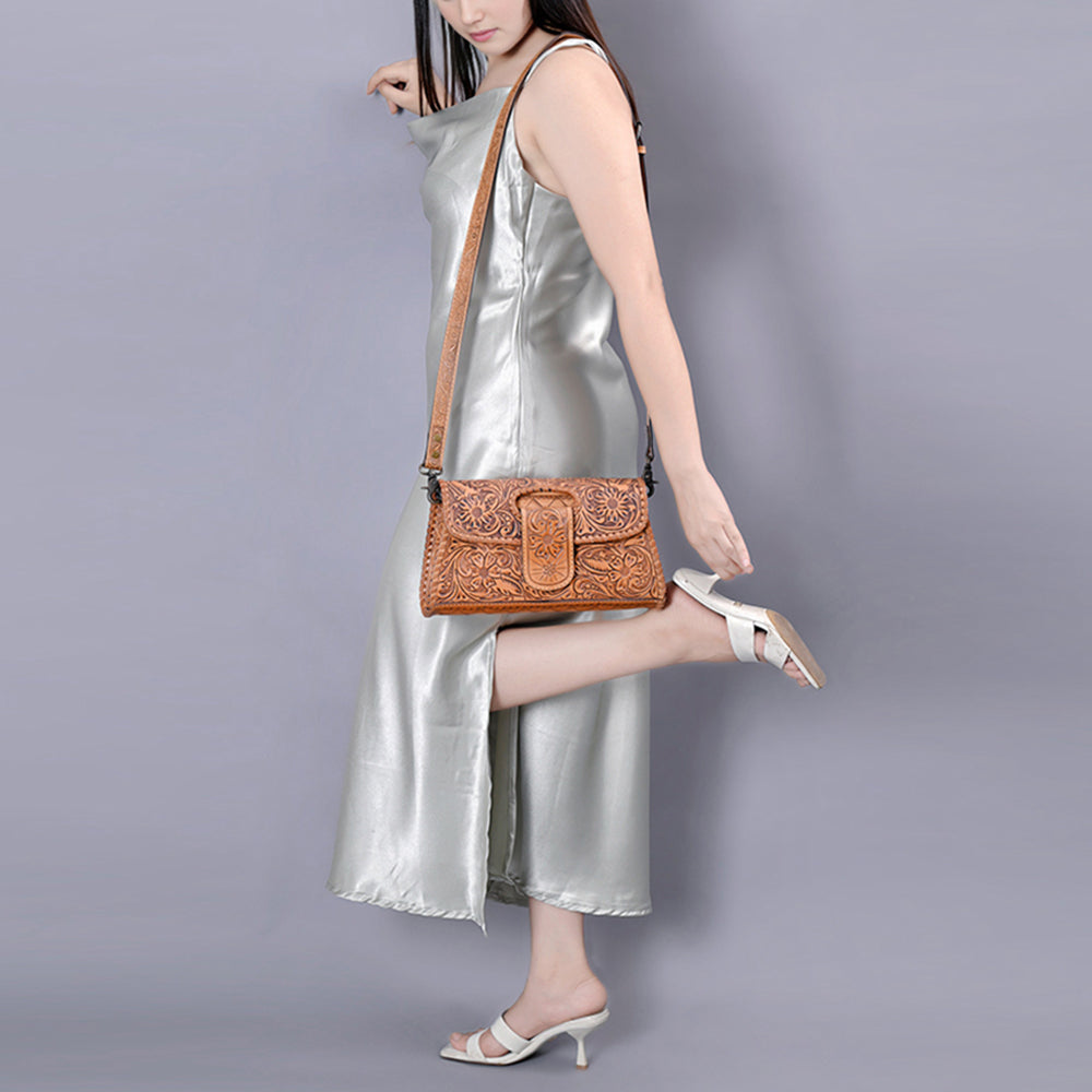 American Darling Hand Tooled Floral Leather Wallet Bag Clutch & Crossbody Handbag