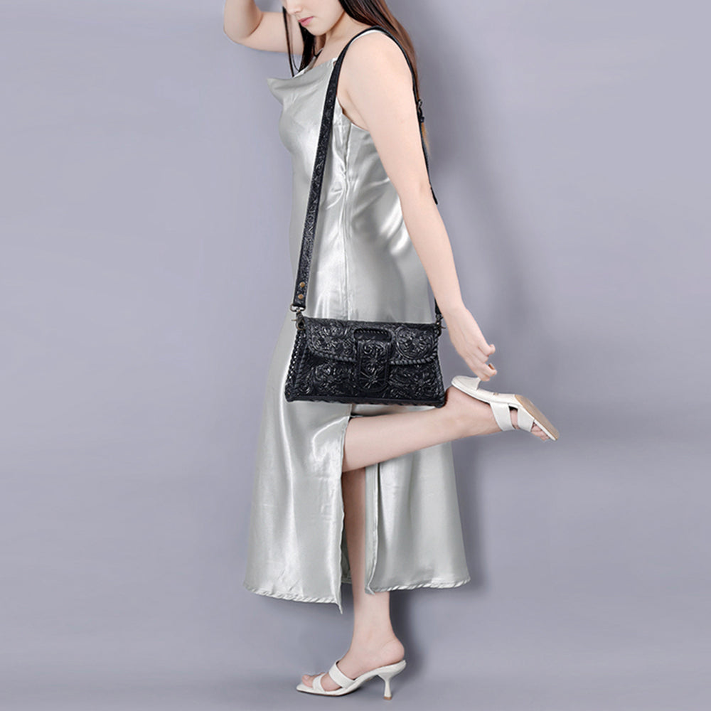 American Darling Hand Tooled Floral Leather Wallet Bag Clutch & Crossbody Handbag