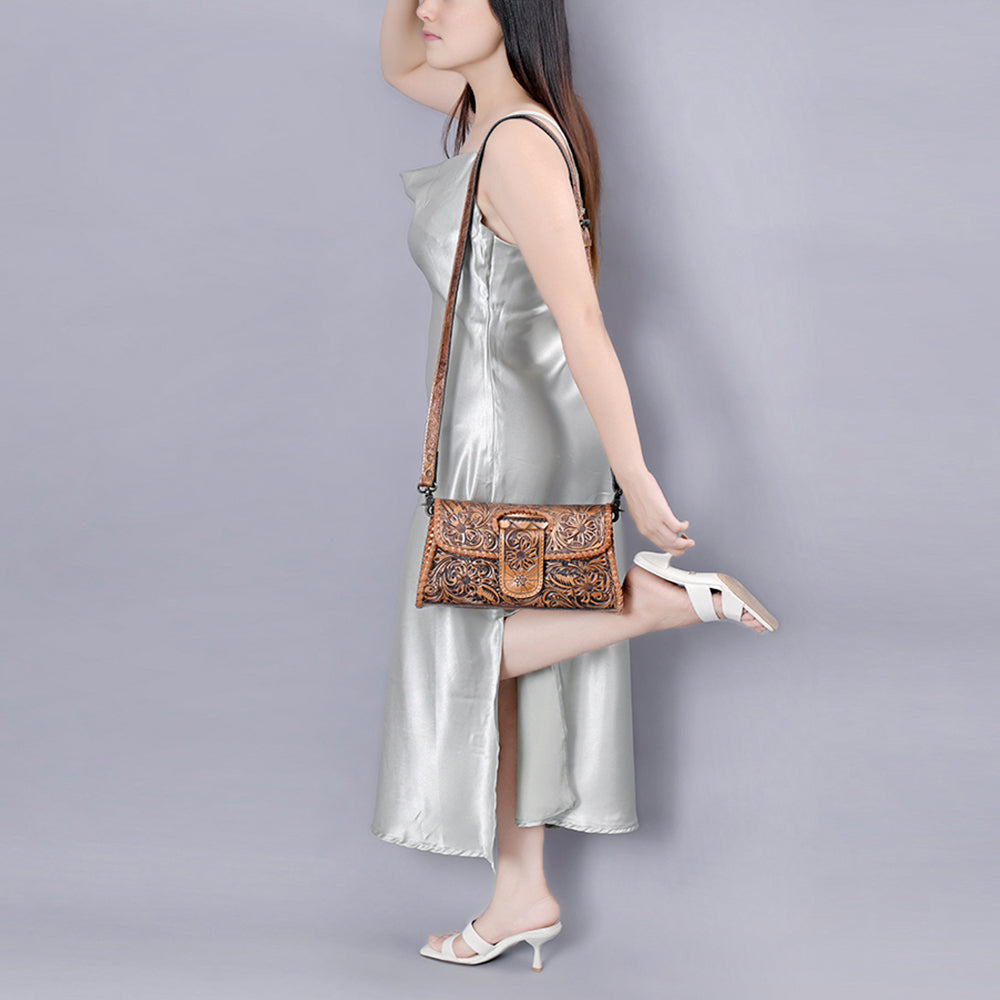 American Darling Hand Tooled Floral Leather Wallet Bag Clutch & Crossbody Handbag