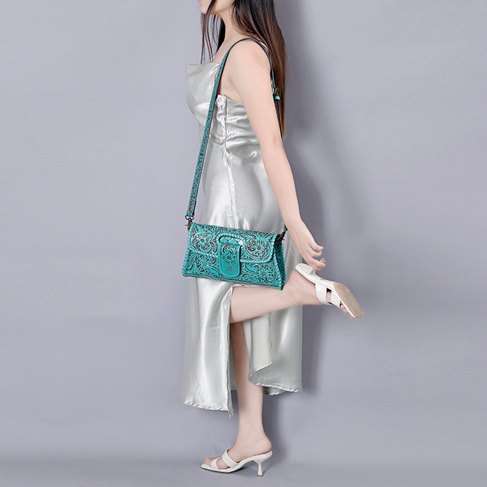 American Darling Hand Tooled Floral Leather Wallet Bag Clutch & Crossbody Handbag