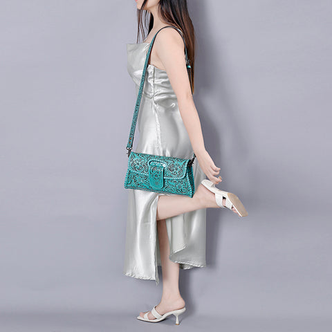 American Darling Hand Tooled Floral Leather Wallet Bag Clutch & Crossbody Handbag