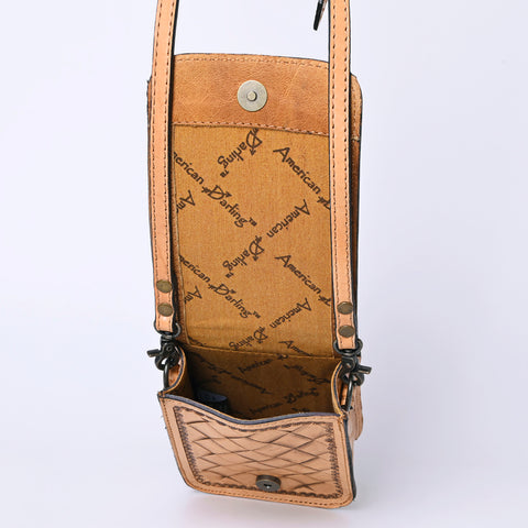 ADBG1135 American Darling Hand Tooled Floral Leather Cell Phone Bag Western Crossbody