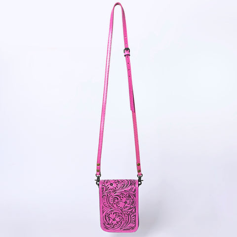 American Darling Pink Hand Tooled Floral Leather Cell Phone Bag Crossbody
