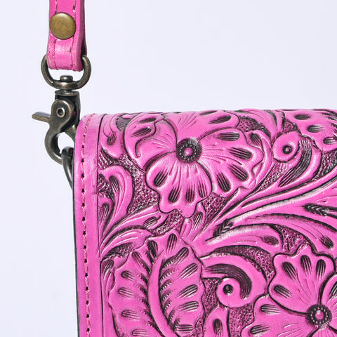 American Darling Pink Hand Tooled Floral Leather Cell Phone Bag Crossbody