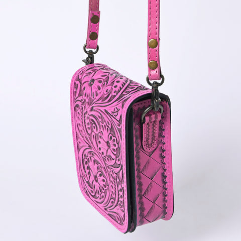 American Darling Pink Hand Tooled Floral Leather Cell Phone Bag Crossbody