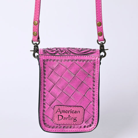 American Darling Pink Hand Tooled Floral Leather Cell Phone Bag Crossbody