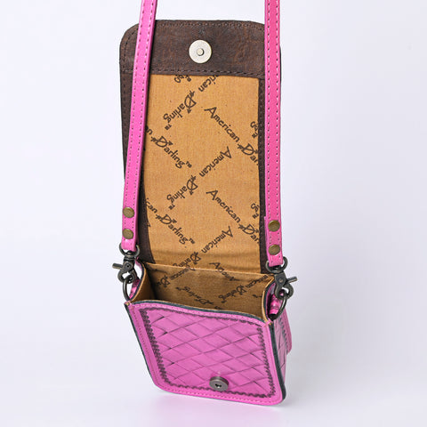 American Darling Pink Hand Tooled Floral Leather Cell Phone Bag Crossbody