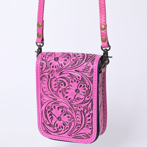 American Darling Pink Hand Tooled Floral Leather Cell Phone Bag Crossbody