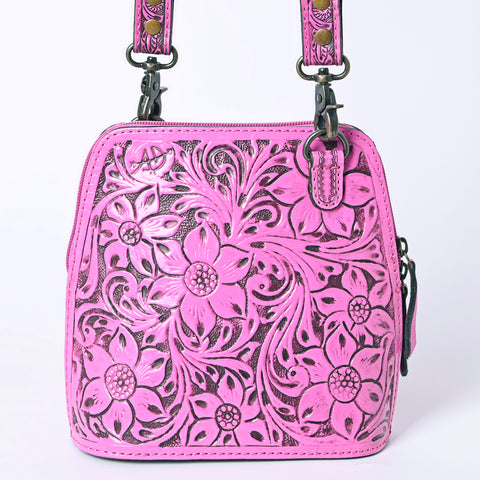 American Darling Pink Hand Tooled Floral Leather Crossbody Bag Western Purse