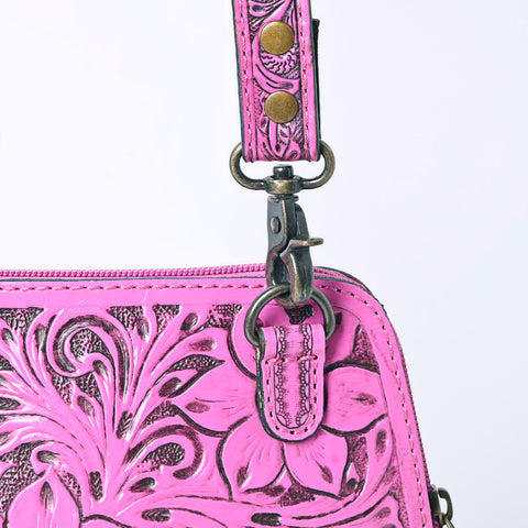 American Darling Pink Hand Tooled Floral Leather Crossbody Bag Western Purse