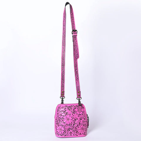 American Darling Pink Hand Tooled Floral Leather Crossbody Bag Western Purse