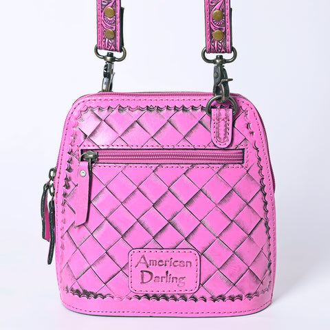 American Darling Pink Hand Tooled Floral Leather Crossbody Bag Western Purse