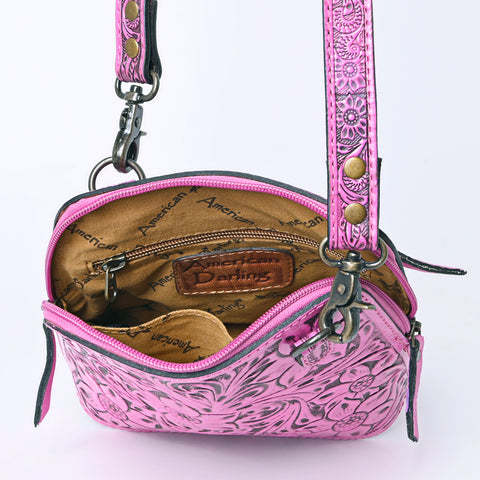 American Darling Pink Hand Tooled Floral Leather Crossbody Bag Western Purse