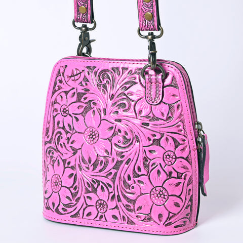 American Darling Pink Hand Tooled Floral Leather Crossbody Bag Western Purse
