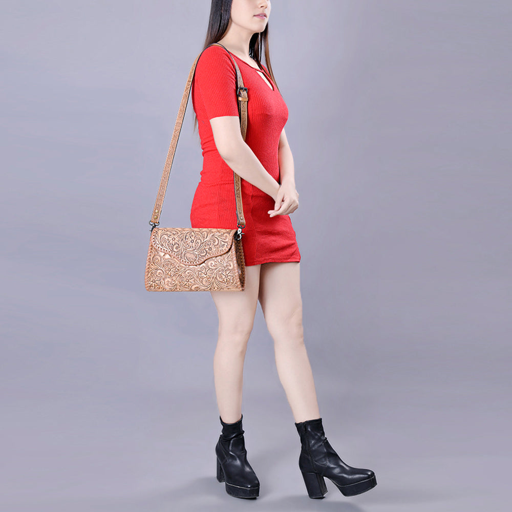 American Darling Hand Tooled Floral Leather Clutch & Crossbody Purse