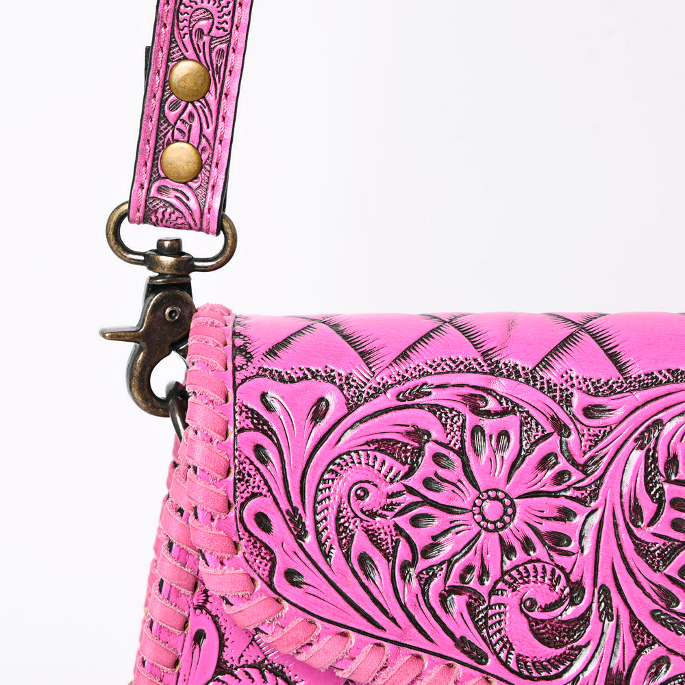 American Darling Pink Hand Tooled Floral Leather Clutch Crossbody Bag