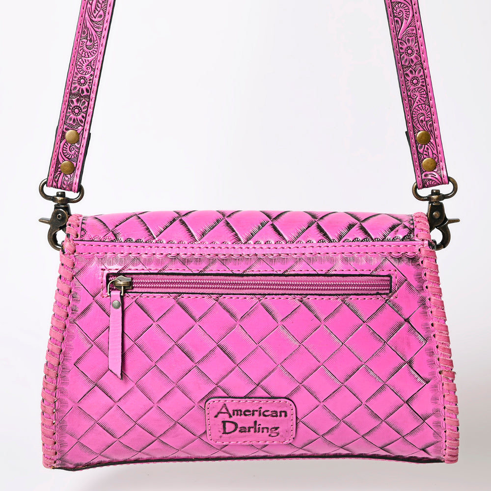 ADBG1137 Pink Hand-Tooled Leather Crossbody Bag - Genuine Western Cowgirl Purse