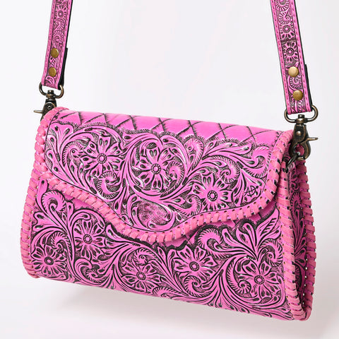 American Darling Pink Hand Tooled Floral Leather Clutch Crossbody Bag