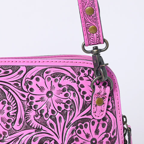 American Darling Pink Hand Tooled Floral Leather Crossbody Bag Western Purse