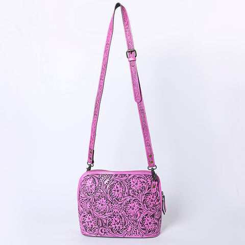 American Darling Pink Hand Tooled Floral Leather Crossbody Bag Western Purse