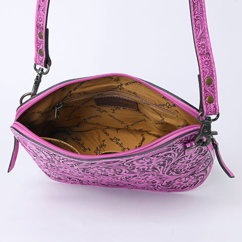 American Darling Pink Hand Tooled Floral Leather Crossbody Bag Western Purse