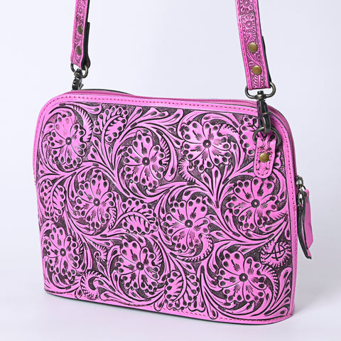 American Darling Pink Hand Tooled Floral Leather Crossbody Bag Western Purse