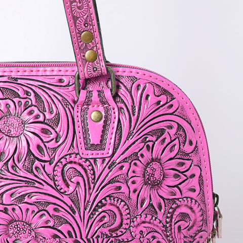 American Darling Pink Hand Tooled Floral Leather Tote Bag Western Purse