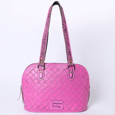 American Darling Pink Hand Tooled Floral Leather Tote Bag Western Purse