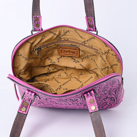 American Darling Pink Hand Tooled Floral Leather Tote Bag Western Purse