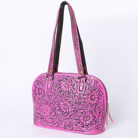 American Darling Pink Hand Tooled Floral Leather Tote Bag Western Purse