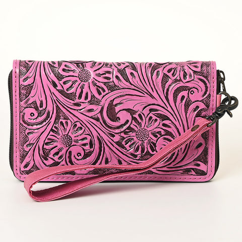 American Darling Hand-Tooled Western Leather Clutch - Genuine Carved Artisan Women Wristlet Bag