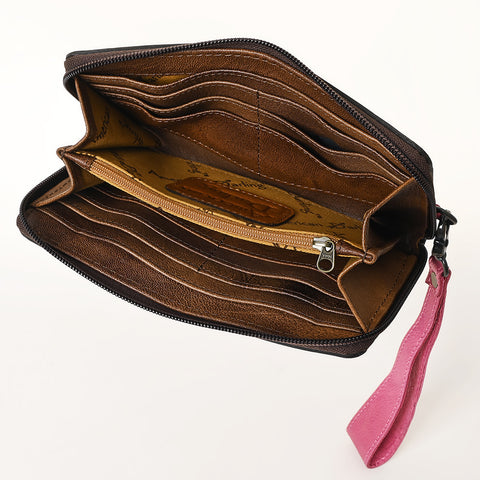 American Darling Hand-Tooled Western Leather Clutch - Genuine Carved Artisan Women Wristlet Bag