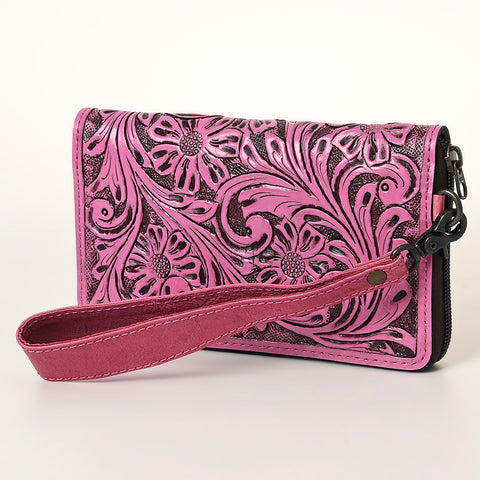 American Darling Hand-Tooled Western Leather Clutch - Genuine Carved Artisan Women Wristlet Bag