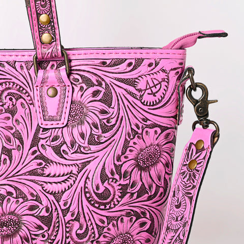 American Darling Pink Hand Tooled Leather Tote -Western Floral Purse