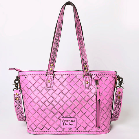 American Darling Pink Hand Tooled Leather Tote -Western Floral Purse