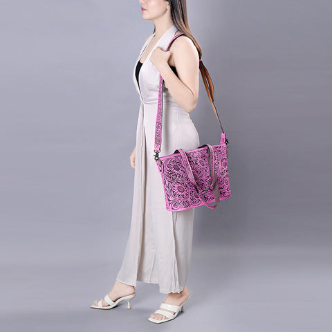 American Darling Pink Hand Tooled Leather Tote -Western Floral Purse