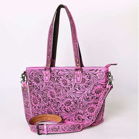 American Darling Pink Hand Tooled Leather Tote -Western Floral Purse