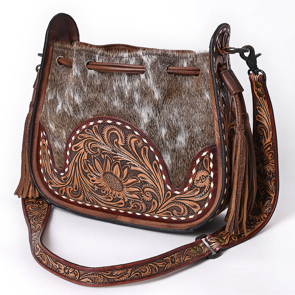 ADBG1144 Hand-Tooled Western Leather Hobo Bag with Cowhide Hair-On - American Darling