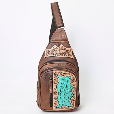 American Darling Tooled Leather Sling Bag -Crocodile Embossed Crossbody
