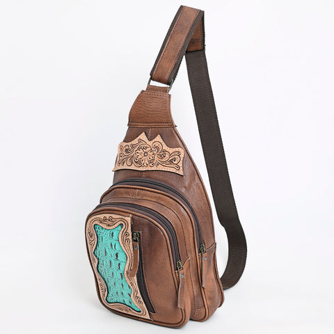 American Darling Tooled Leather Sling Bag -Crocodile Embossed Crossbody